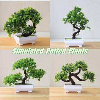 1PC Artificial Plants Bonsai Simulation Plant Potted Green Small Tree Plastic Bonsai Tree Home Office Decoration Gifts Birthday Graduation