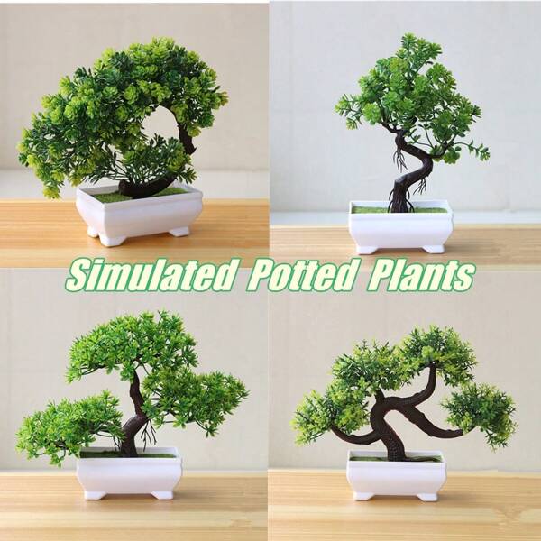 1PC Artificial Plants Bonsai Simulation Plant Potted Green Small Tree Plastic Bonsai Tree Home Office Decoration Gifts Birthday Graduation