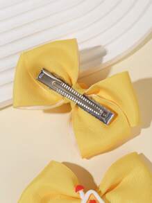 2pcs/Pack Cute Yellow Tiny House Decor Bow Hair Clips, Girls Hair Accessories