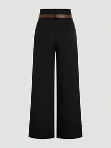 Women's Casual Solid Color Wide Leg Pants - Black - View 7