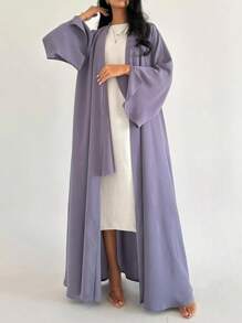 1pc Women's Simple Elegant Contrast Color Splice Cuff Robe, Abaya Middle East Fashion Dress Suitable For Daily, Festival, Modest Kaftan - Dusty Purple - View 1