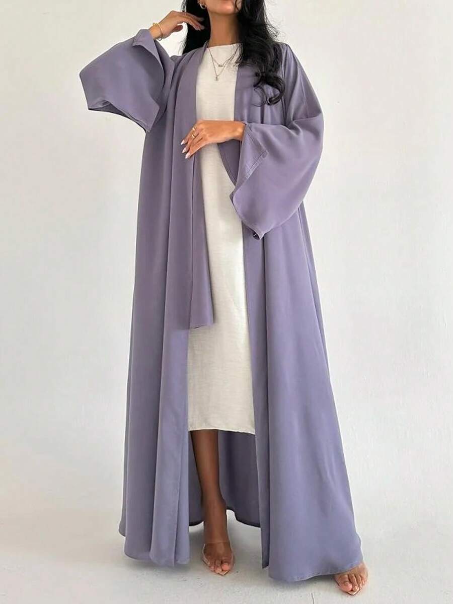 1pc Women's Simple Elegant Contrast Color Splice Cuff Robe, Abaya Middle East Fashion Dress Suitable For Daily, Festival, Modest Kaftan - Dusty Purple - View 1