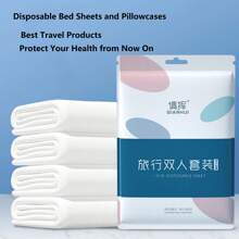 1 pieza Juego de ropa de cama desechable para viajes que incluye sábana, edredón y funda de almohada, adecuado para hotel/Airbnb, estilo/color/empaque aleatorio - Blanco - Ver 2