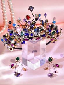 1 件闪亮水晶钻石选美皇后皇冠优雅发饰，适合作为女士水晶蝴蝶发夹礼物，百搭女士发饰 - 彩色 - 查看 4