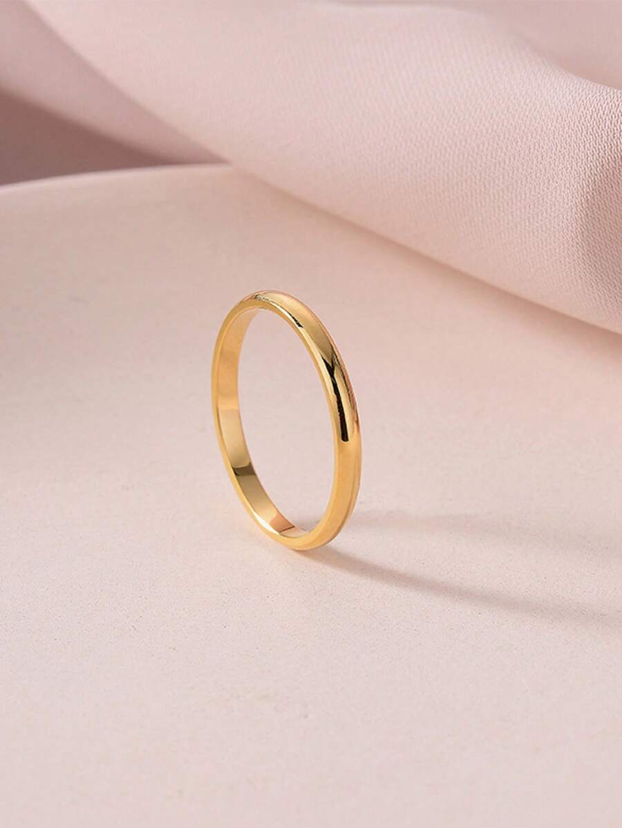 1pc Women's Fashion Classic Stainless Steel 2mm Wide Ring - Gold - View 1