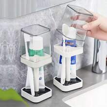 Portaspazzolino con bicchiere, adatto per spazzolini da denti standard, può contenere dentifricio, portaspazzolino e dentifricio a 3 scomparti, ideale per spazzolino elettrico, filo interdentale, rasoio, decorazione da bagno, decorazione autunnale, ritorno a scuola