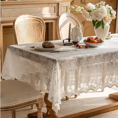 1 khăn trải bàn ren trắng, phong cách lãng mạn thích hợp cho ngày lễ, tiệc tùng, tiệc chiêu đãi, nhà hàng, đám cưới, trang trí bàn ăn tại nhà