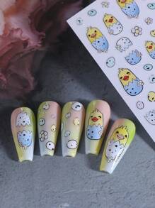 2 PCS Easter Theme 3D Nail Art Stickers Lovely Chicks Egg Glass Cup Nail Decals 3D Self Adhesive Stickers Manicure Nail Decoration For Women Girl In Spring