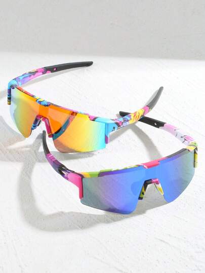 1 Pair Y2K Camouflage Cycling Goggles, Stylish Graffiti Sports Eyeglasses Suitable For Bicycling, Running, Hiking And Outdoor Activities Easy Comfort Casual Outfits Outdoor Cycling Glasses For Summer Beach Vacation,Outdoor,Travel Autumn Accessories Goggles