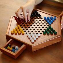Luxury Wooden Chinese Checkers Game Set, Hexagonal Gameboard With Storage Drawer, Classic Family Strategic Board Game, Portable Tabletop Chess Game, Retro Jumping Pieces, Homestyle Version - 1PC Set With Acrylic Beads - View 13
