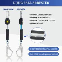 6FT Self Retracting Lifeline Fall Protection Retractable Safety Lanyard Rectracting Lifeline Personal Fall Arrest Protection ANSI Self Retractable Gear For Roofing Construction - Large Hook - View 4