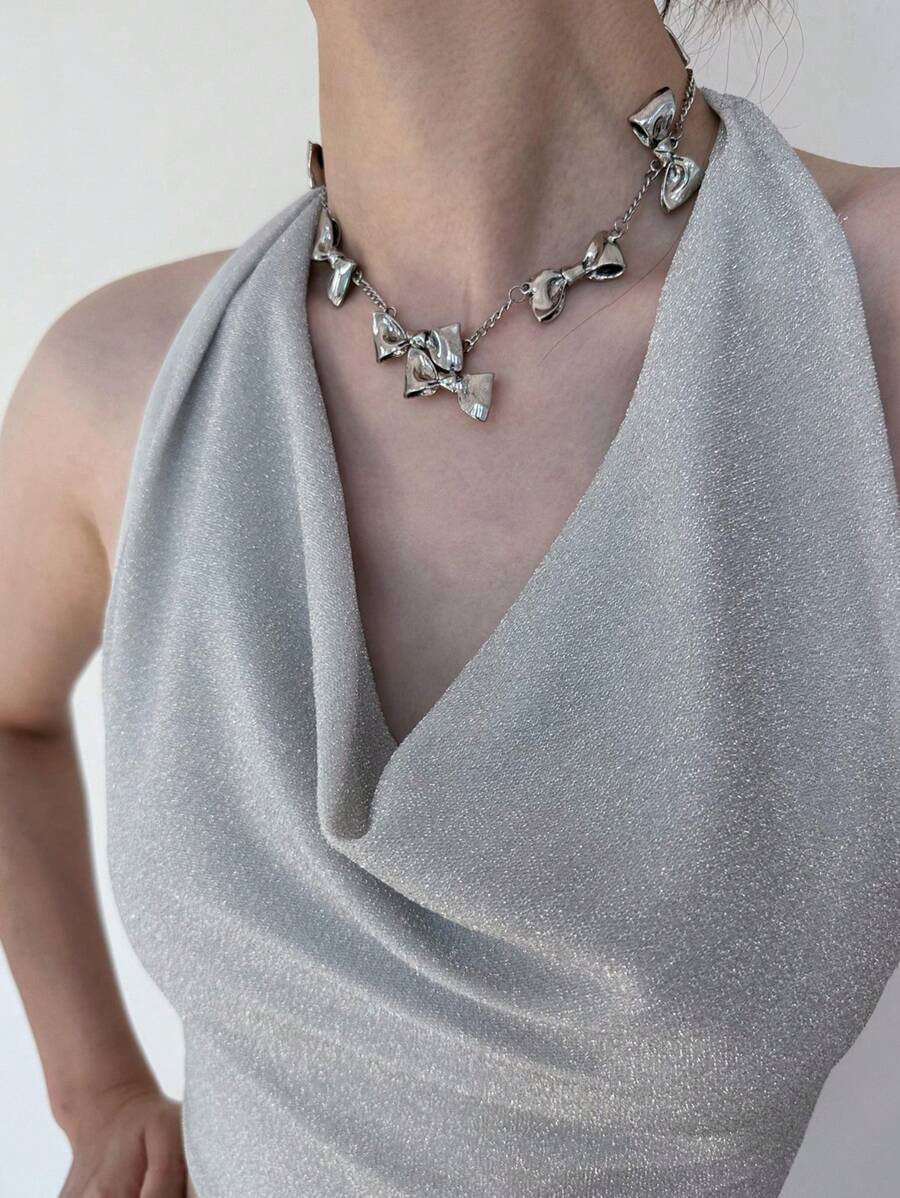 1 件女式不对称仿旧银蝴蝶吊坠项链，适合日常或度假佩戴 - 蝴蝶型 - 查看 1