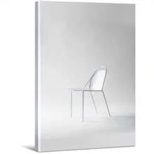 Chaise minimaliste avec assise et dossier blancs. Pieds en métal fin. Grande peinture murale encadrée en bois, décoration d'intérieur, peinture à l'huile - Chambre, salle de bain, salon, bureau, cuisine, cadeaux de Noël - 1 pièce