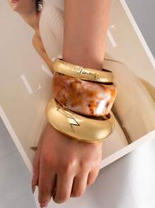 3 件装厚树脂袖口手镯套装铁金属轮手镯套装