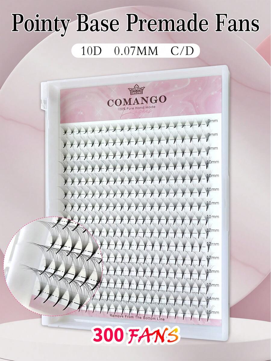 CoMango 300Fans C/D 10D 预制扇形浓密俄罗斯睫毛 0.07mm 预制扇形丝质柔软浓密睫毛延长睫毛簇、睫毛簇、单根睫毛、睫毛、假睫毛