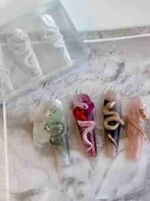 1个蛇形新年玫瑰蛇3D亚克力模具美甲装饰DIY硅胶美甲模板美甲模具，美甲用品，美甲工具，美甲艺术工具，返校季，美甲，美甲工具，适用于按压式美甲 - 無色 - 查看 3