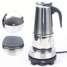 Electric Stovetop Espresso Maker Greca Coffee Maker Moka Pot Stainless & 9 Cups