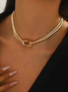 1pc Colar de corrente de cobra simples e versátil, design de metal, joias da moda para mulheres, adequado para uso diário, passeios e reuniões