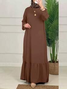 Women's Casual Simple Solid Color Arabic Kaftan - Brown - View 3