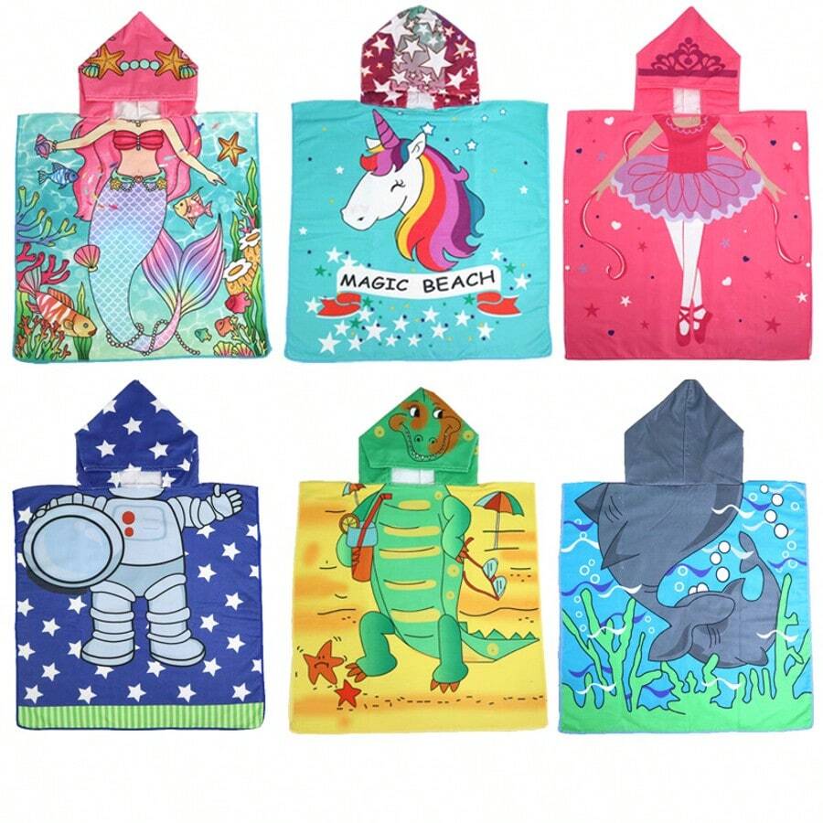 Cute Cartoon Children Hooded Bath Towel, Soft & Skin-Friendly, Won't Shed, Absorbent And Quick Drying, Wearable Baby Bathrobe - Multicolor - View 1