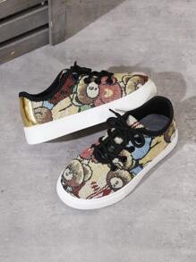 Kids Fashion Colorful Bear Pattern Sports Casual Sneakers, Versatile For Spring & Autumn