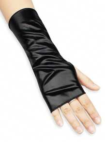 1 Paar einfarbige fingerlose Handschuhe für Frauen, Straßenmode 23cm, glänzendes Leder, geeignet für Bühnenauftritte, Frühling/Sommer - Fingerlose Lederhandschuhe - Übersicht 6