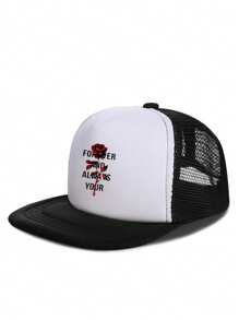 1pc Trucker Hat Flower Printing Unisex Sponge Cap Snapback Hat For Men Women Mesh Baseball Cap Adjustable Wide Brim Sun Hats Summer Flat Bill Hats