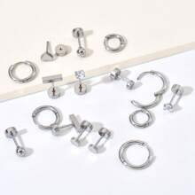 DAILI Set de 8 pares de pendientes dorados para mujer con múltiples perforaciones, de acero inoxidable y titanio, diseños con puntos, bolas, ópalo y circonita cúbica, calibre 20, conjunto de pendientes con aro y de botón con respaldo plano, aptos para pieles sensibles