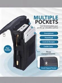 1pc Durable Men's Large Capacity Wallet - Fashionable Black Tactical Smartphone Case And Waist Bag, Multi-Compartment Storage For Tools And Small Items, Ideal Valentine's Day Gift (Zipper Style Random)