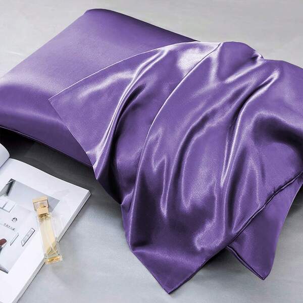 2 Stücke violett-lila seidige Satin Kissenbezüge für Haar und Haut, Kissenbezug-Set mit 2 Stücken, kühlende Kissenbezüge mit Umschlagverschluss, Luxus Bettkissenbezug, ultra weiche Hotel Kissenhülle, passend für Standard-, Queen-, King-, M-, L- und XL-Größe, fliederfarben, lavendelfarben, tief lila