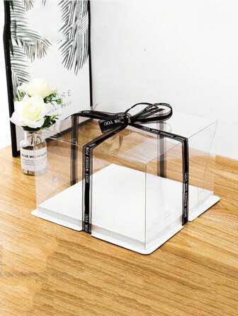 1 Piece Birthday Cake Box Transparent Cake Box Baking Packaging Box Cake Box/Without Ribbon (Please Tear Off The Protective Film Before Use)