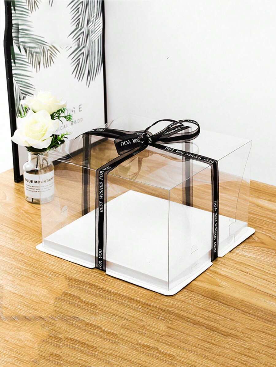 1件生日蛋糕盒透明蛋糕盒烘焙包装盒蛋糕盒/不含丝带（使用前请撕掉保护膜）