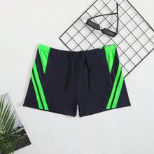2025 European Style Men's Beach Shorts With Drawstring & Bar Decoration - Black - View 1