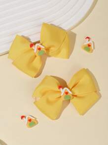 2pcs/Pack Cute Yellow Tiny House Decor Bow Hair Clips, Girls Hair Accessories