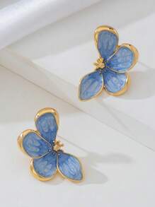 1 Pair Hand-Painted Enamel Drippy Golden Earrings, Daily Wear, Birthday, Mother's Day, Girlfriend Or Daughter Surprise Gift