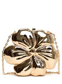 Women's Elegant Mini Flower Shaped Chain Crossbody Bag, Metallic Y2K Style Theme Party Shoulder Bag, Fashionable Novelty Shaped Bags, Versatile Small Mobile Phone Key Coin Purse, Portable Outdoor Travel Vacation Cosmetic Bags, Wear-Resistant Solid-Color Clutch Bag - 金色 - 查看 18