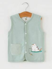 Frühling Sommer Baby Baumwoll-Weste mit Doppelseite zum Tragen, mit Tasche, süße Stickerei Weste/Jacke