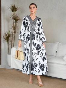 2025 New Style White Printed Abaya Dress For Women,Modest - White - View 2