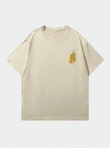 Shwiy Men's Street Stylish Tokyo Ancient Architecture & Samurai Print Short Sleeve White T-Shirt With Japanese Text, Suitable For Daily, School Wear And Gifts, For Back To School