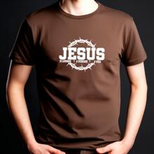 Men's Basic Evangelical Fashion T-Shirt Round Neck 100% Cotton Various Colors COD048 - 鏽棕色 - 查看 2