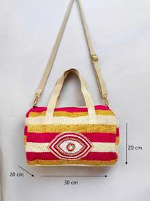 Bolsa feminina estilo Boston retrô, estilo Boho. Bolsa feminina listrada com blocos de cores vintage da moda, com strass personalizado, estampa retrô, bolsa feminina listrada com blocos de cores vintage e lantejoulas, nova bolsa de ombro casual para viagem 2025, bolsa transversal com borlas da moda para mulheres