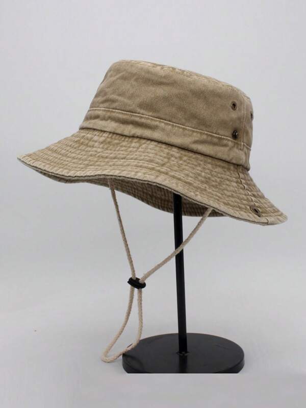 1pc Boonie Hat Cap Unisex Summer Outdoor Casual Sport Packable Fishing Bucket Hat Beach Sun Hat With String Women Men