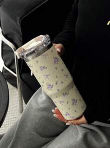 1pc 30oz Ditsy Floral Bow Stainless Steel Double Wall Tumbler, Flat Bottom Cup, Coffee Mug, Car Cup, Water Bottle, Outdoor Mug, Tea, Unique Tea Cup Lid Design, Suitable For Outdoor, Office, Home, School, Car, Birthday Gift, Holiday Gift, Mother's Day Gift, Father's Day Gift, Back To School, Valentine's Day Gift Back To School - Multicolor - View 12