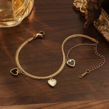 1 件 18K 珍珠和不锈钢多层金心形吊坠手链，优雅奢华，适合派对、约会、办公室佩戴 - 金黃色 - 查看 8