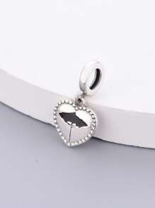 HuooNew 1pc 925 Sterling Silver Heart Shaped Flower Umbrella Pendant Bead Necklace, Suitable For Men & Women, Summer Jewelry, Birthday Gift