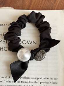 2pcs/4pcs/6pcs Elegant Bow Pearl Hair Scrunchies, Versatile High Elastic Hair Ties For Women, Polyester Pearl Bowknot Hair Accessories, All Season,Scrunchy Hair Ties