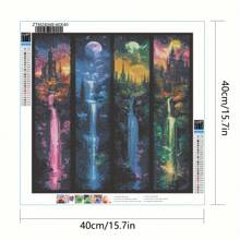 1pc 40x40cm/15.7x15.7 Inch Không có khung Tranh đính đá 5D kích thước lớn tự làm, Bộ tranh đính đá tròn phong cảnh thác nước đầy màu sắc, Trang trí nghệ thuật bằng kim cương để trang trí nhà cửa, Bộ thêu kim cương hoàn chỉnh cho nghệ thuật, thủ công và may vá - Nhiều màu - Xem 3