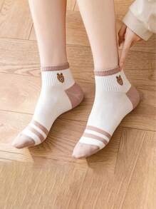 Set de 5 pares de calcetines bajos y casuales para mujer con lindo estampado de oso, de estilo de moda, transpirables y cómodos