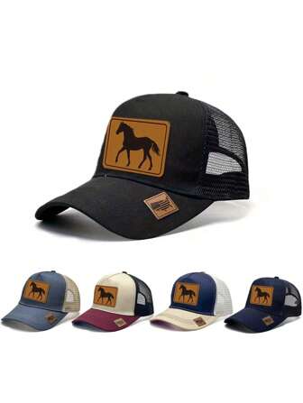 1 pieza Parche retro con gráfico de caballo de la serie de animales de la granja, estilo deportivo, gorra de béisbol casual y elegante para exteriores, adecuada para actividades al aire libre y equitación