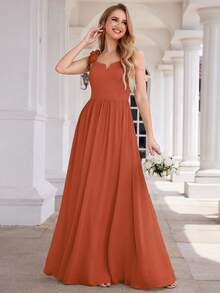 EVERPRETTY Vestido naranja quemado para dama de honor con hombros al descubierto y elegante vestido para invitados de boda - Naranja Quemada - Ver 5